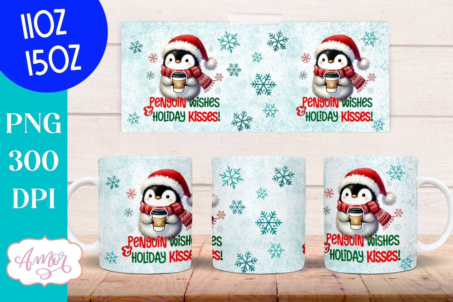 Cute Christmas mug wrap PNG | Cute penguin coffee mug PNG