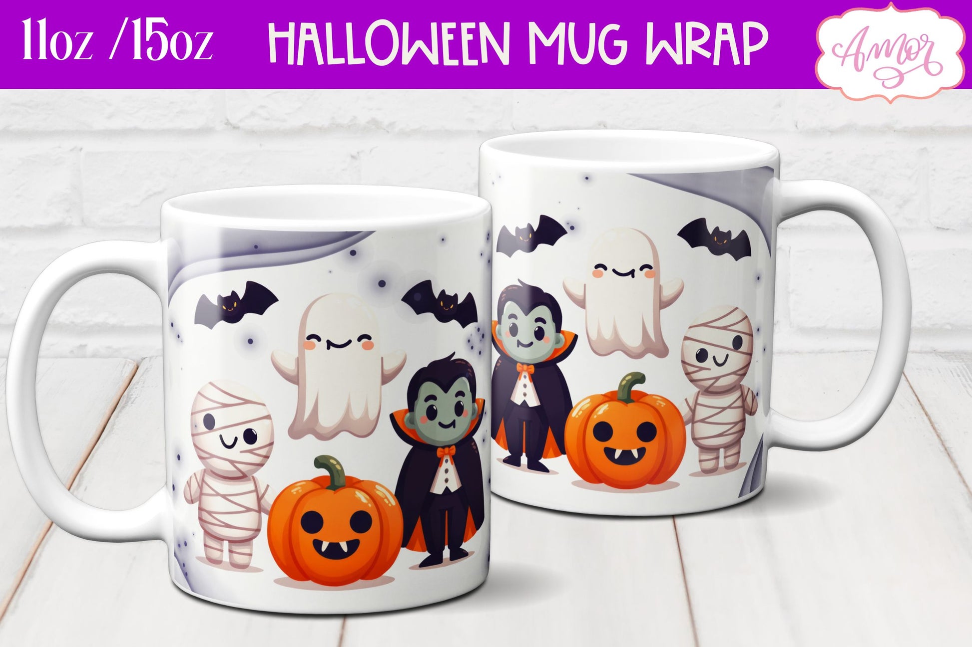 Spooky cute mug wrap PNG for sublimation | Halloween crew mug