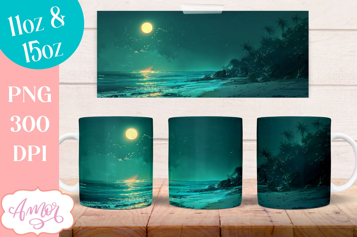 BUNDLE Beach sunset Mug Wrap for Sublimation | Nightfall at sea mug wrap