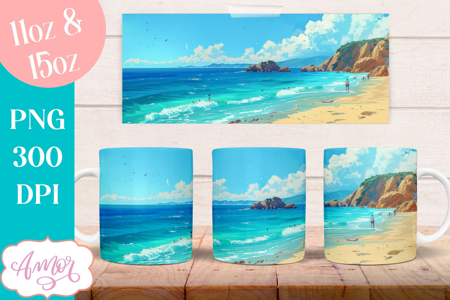 BUNDLE Beach Mug Wrap for Sublimation | Summer mug wrap