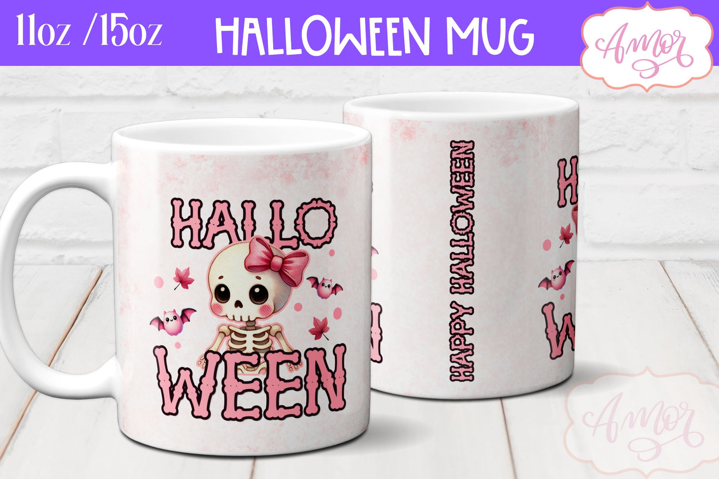 Happy Halloween mug wrap sublimation PNG | Pink Halloween mug