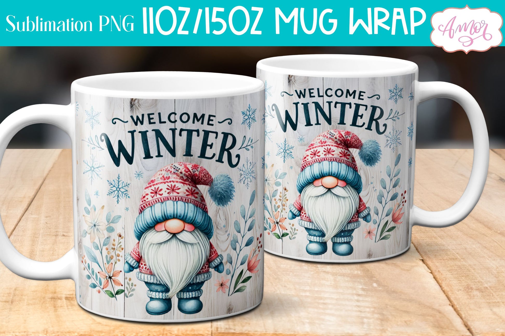 Welcome winter Mug Wrap PNG for Sublimation | cute gnome png