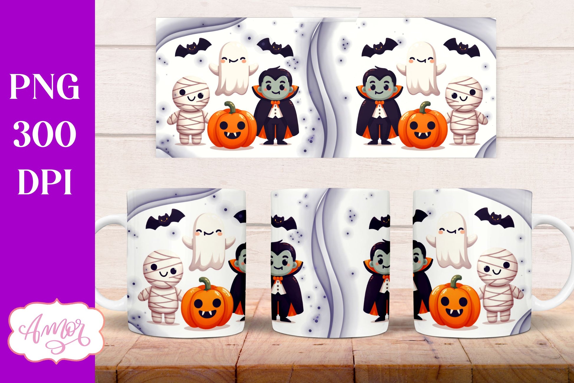 Spooky cute mug wrap PNG for sublimation | Halloween crew mug