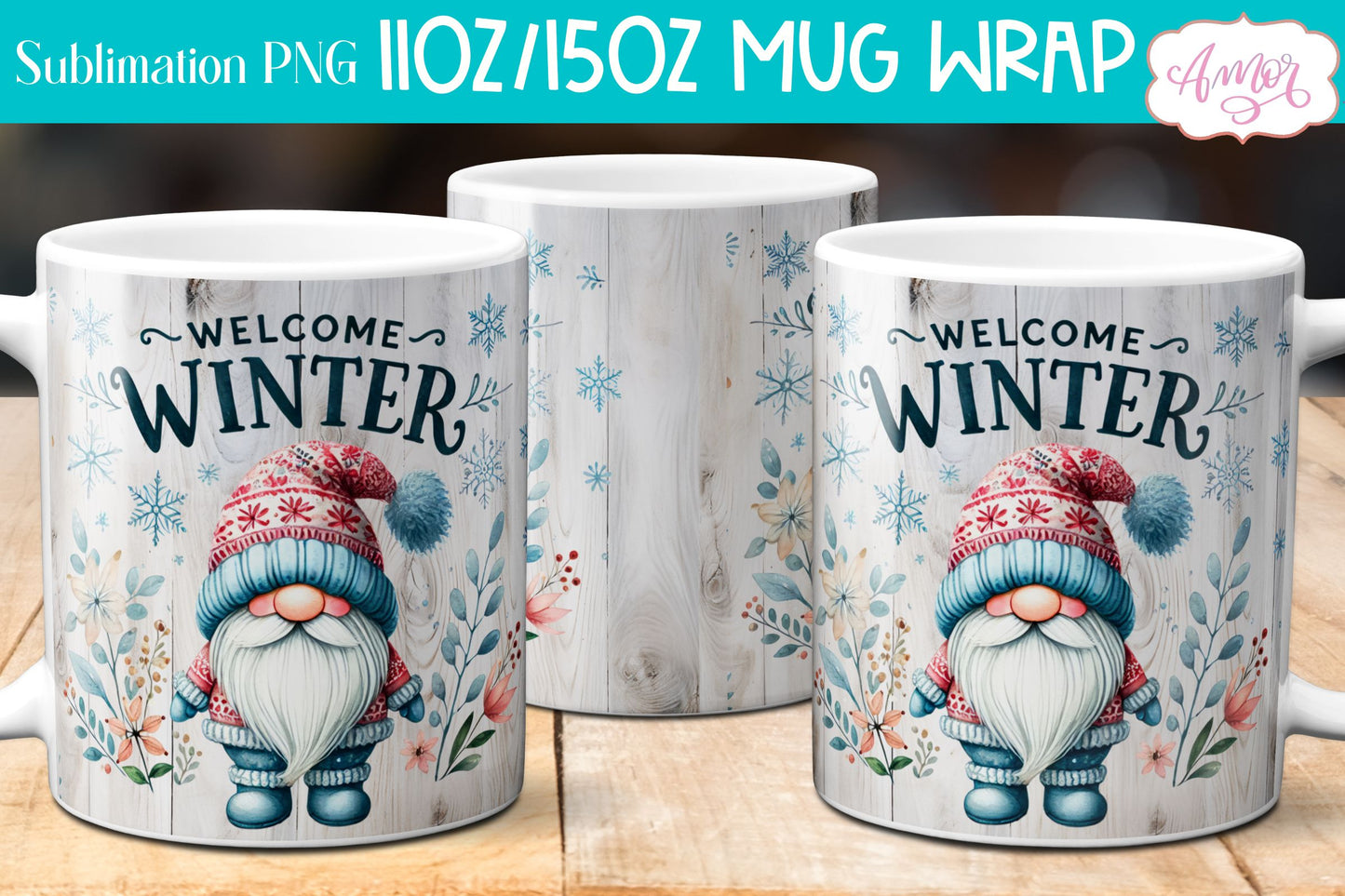 Welcome winter Mug Wrap PNG for Sublimation | cute gnome png