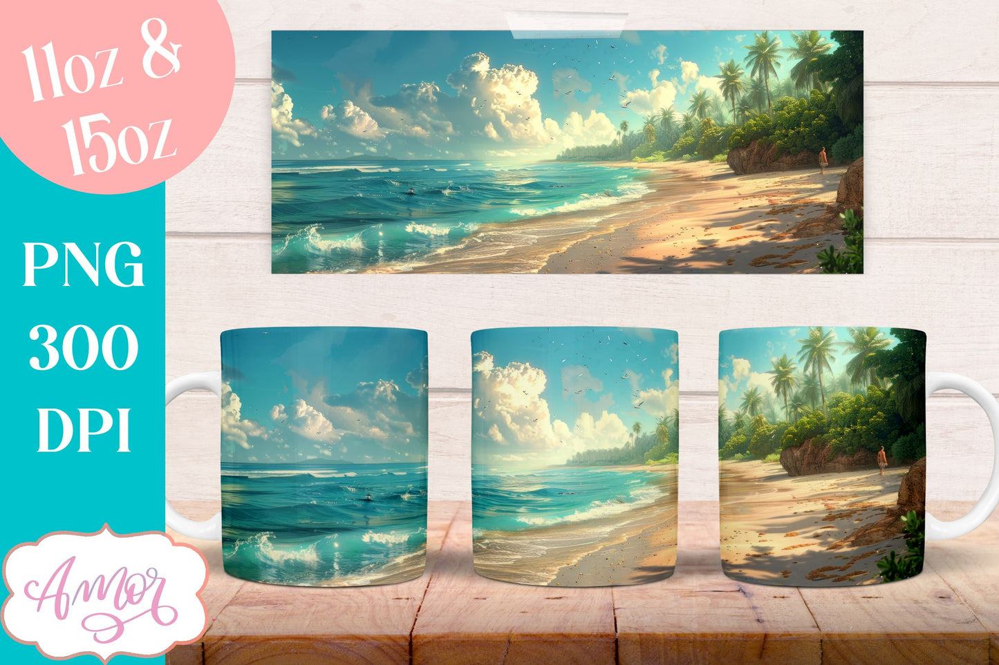 BUNDLE Beach Mug Wrap for Sublimation | Summer mug wrap