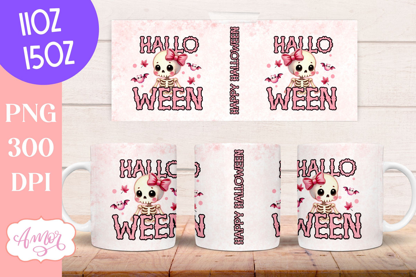 Happy Halloween mug wrap sublimation PNG | Pink Halloween mug