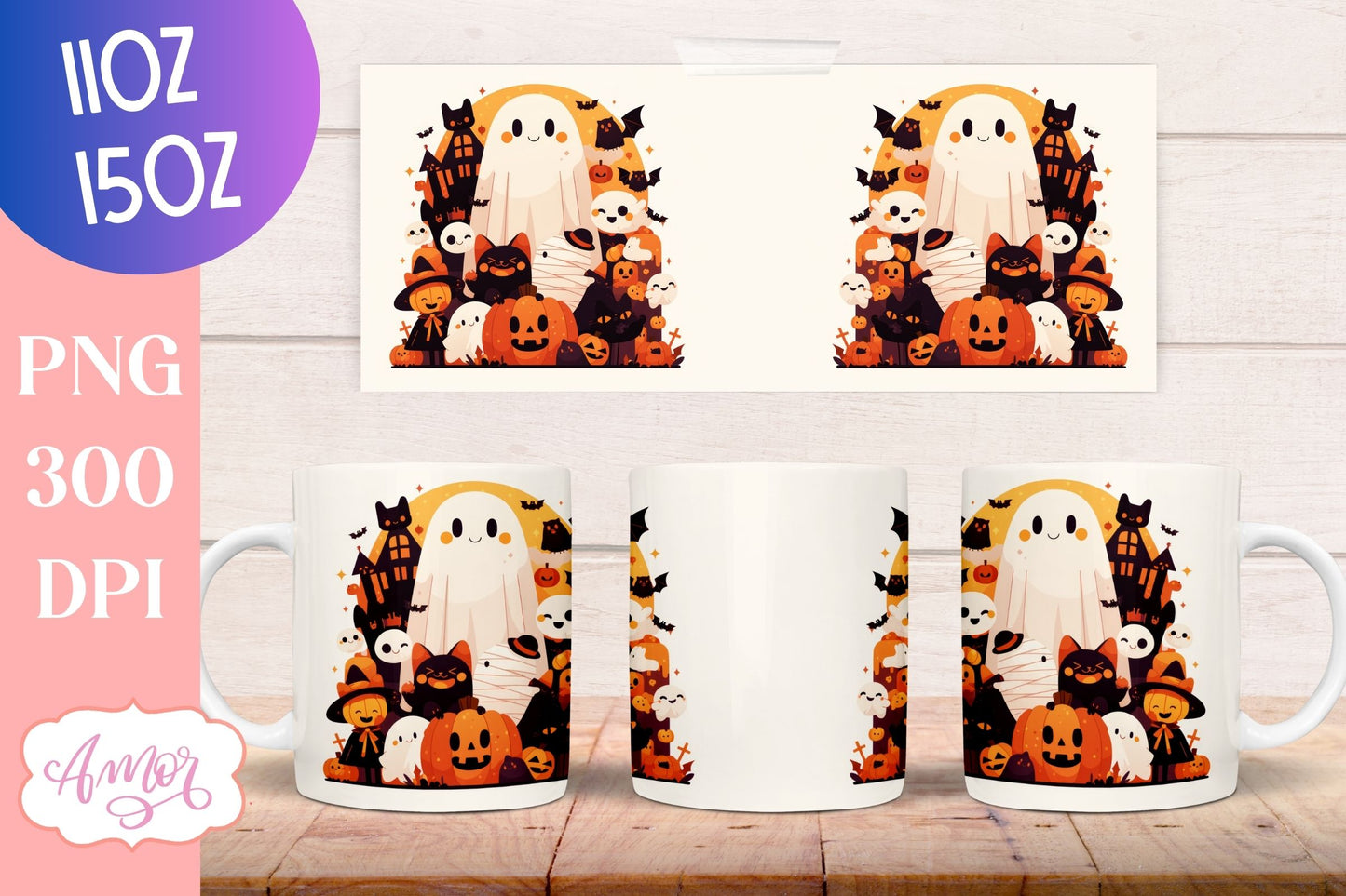 Cute Halloween mug wrap sublimation PNG | Spooky cute mug BUNDLE