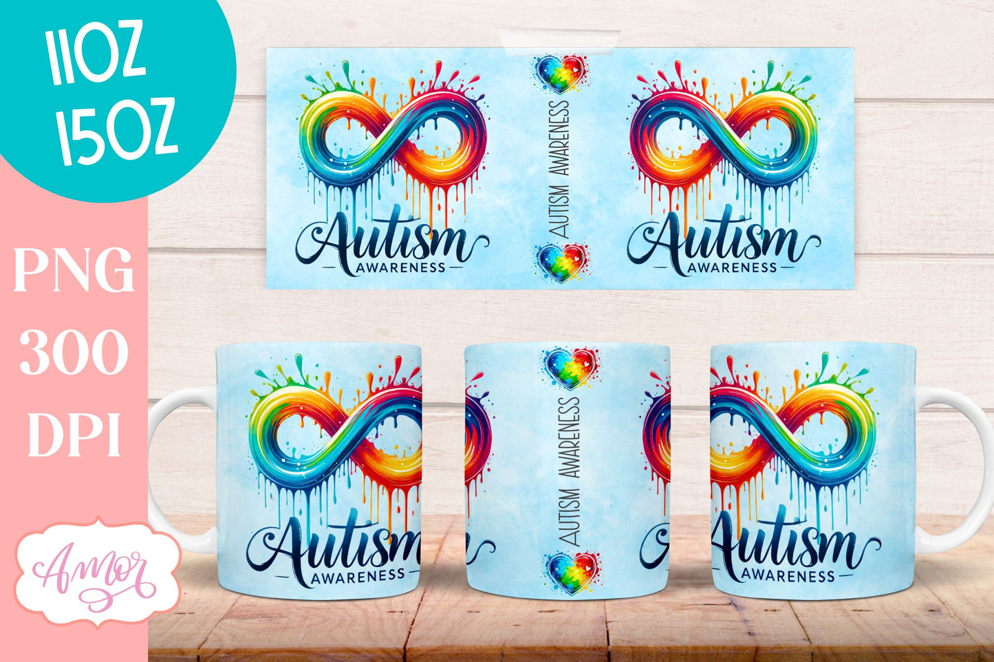 Autism awareness mug wrap sublimation PNG 11oz 15oz