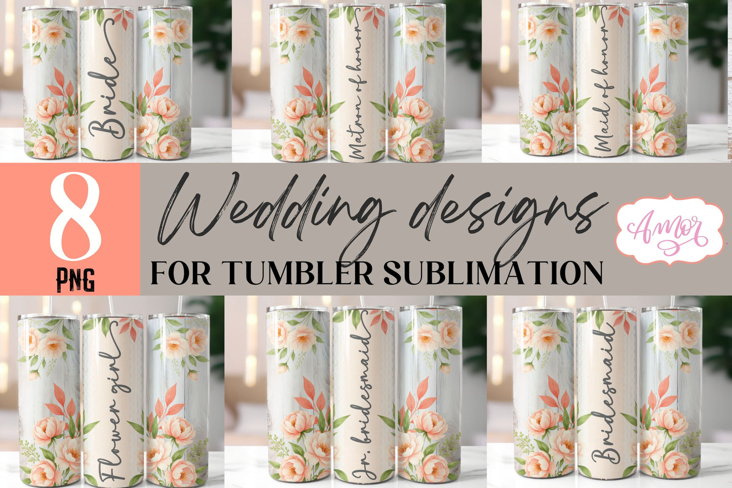 Wedding Tumbler Wrap sublimation PNG, Peonies tumbler wrap