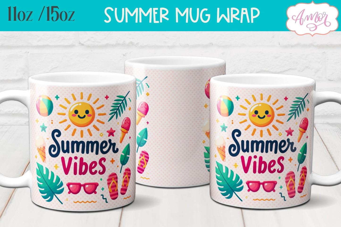 Summer Mug Wraps for Sublimation BUNDLE | Cute Holidays mug