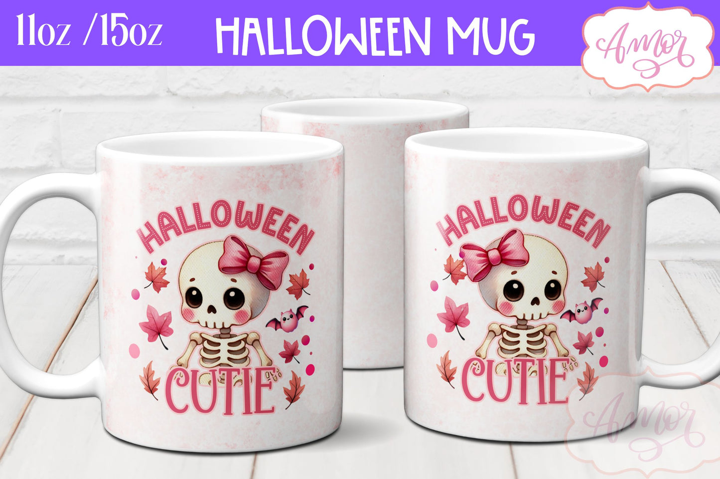 Halloween cutie mug wrap sublimation PNG | Pink Halloween mug