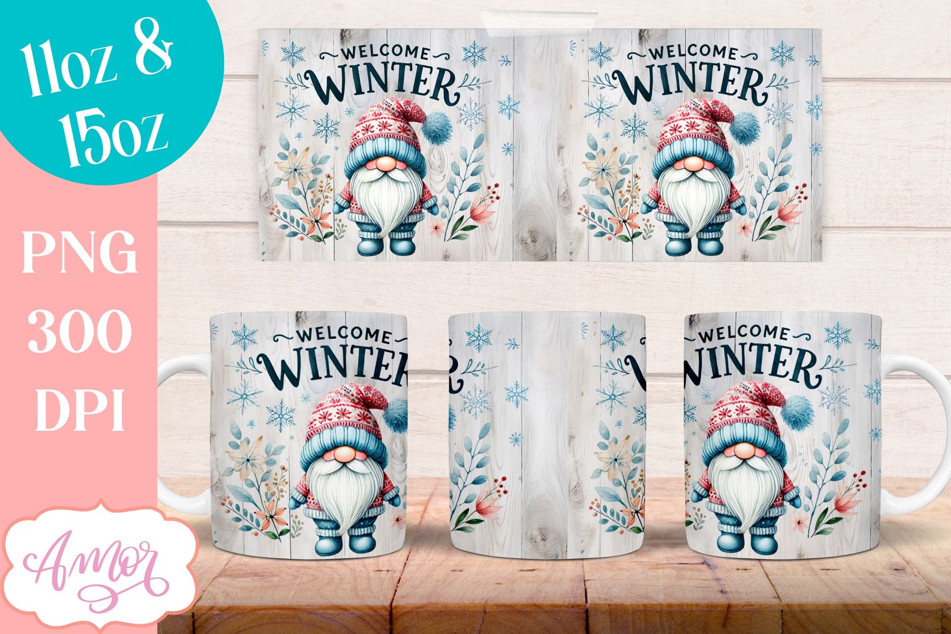 Welcome winter Mug Wrap PNG for Sublimation | cute gnome png