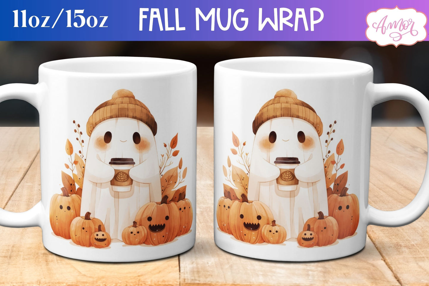 Cute Halloween mug wrap sublimation PNG | Spooky cute mug BUNDLE