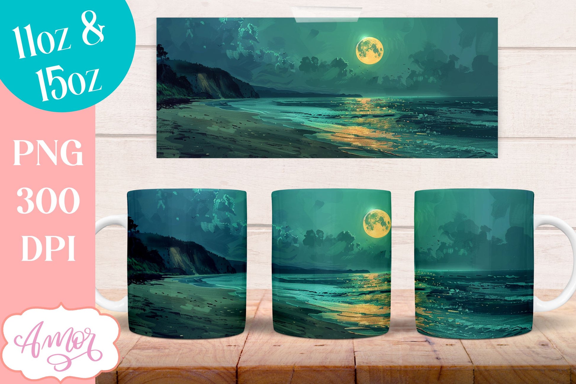 BUNDLE Beach sunset Mug Wrap for Sublimation | Nightfall at sea mug wrap