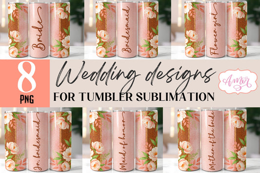 Wedding Tumbler Wrap sublimation PNG, Copper floral tumbler