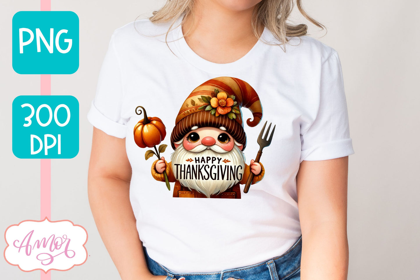 Happy Thanksgiving PNG for Sublimation | Cute Gnome PNG