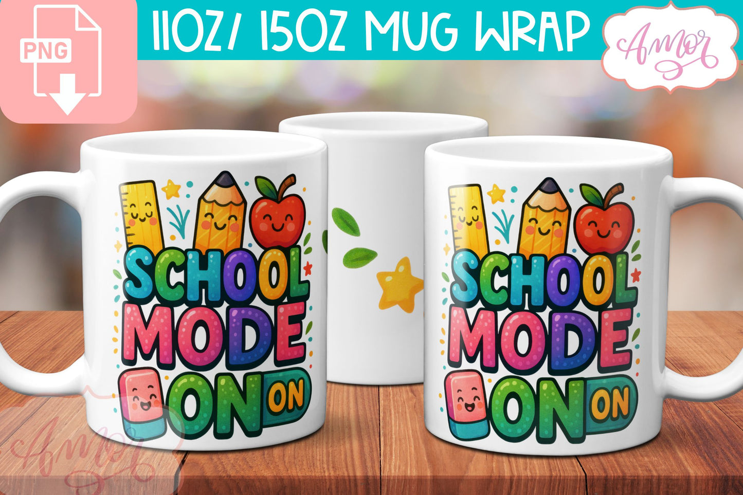 BUNDLE Cute Teacher mug Wraps PNG, cute school mugs template