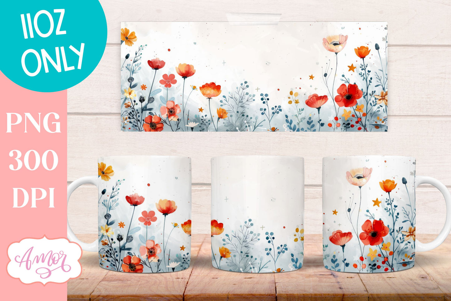 Wildflowers Mug Wrap for Sublimation | Spring mug png 11oz