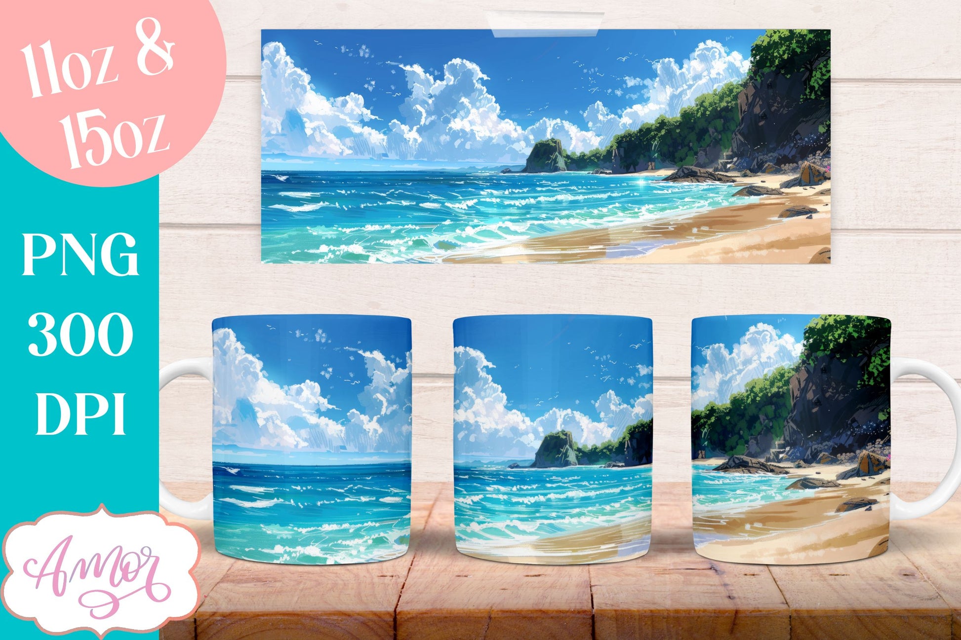 BUNDLE Beach Mug Wrap for Sublimation | Summer mug wrap