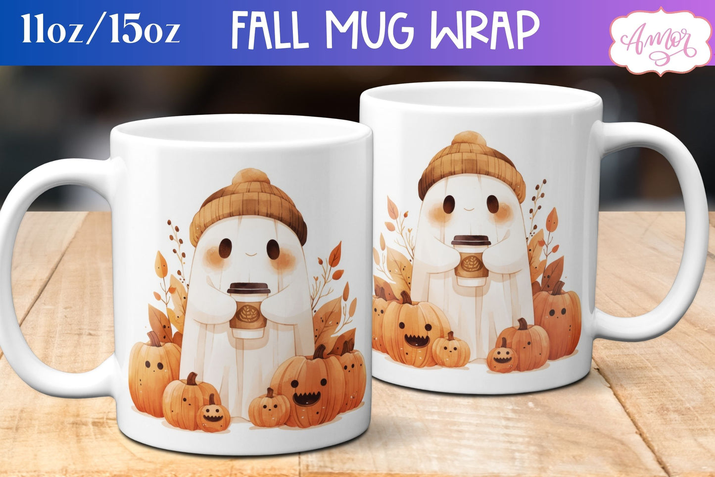 Cute Halloween mug wrap sublimation PNG | Spooky cute mug BUNDLE