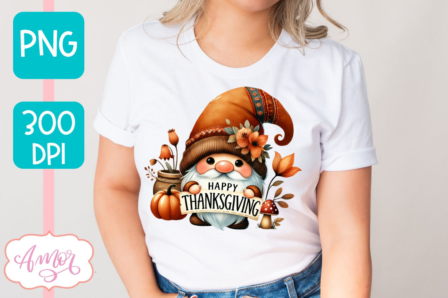 Happy Thanksgiving PNG for Sublimation | Cute Gnome PNG