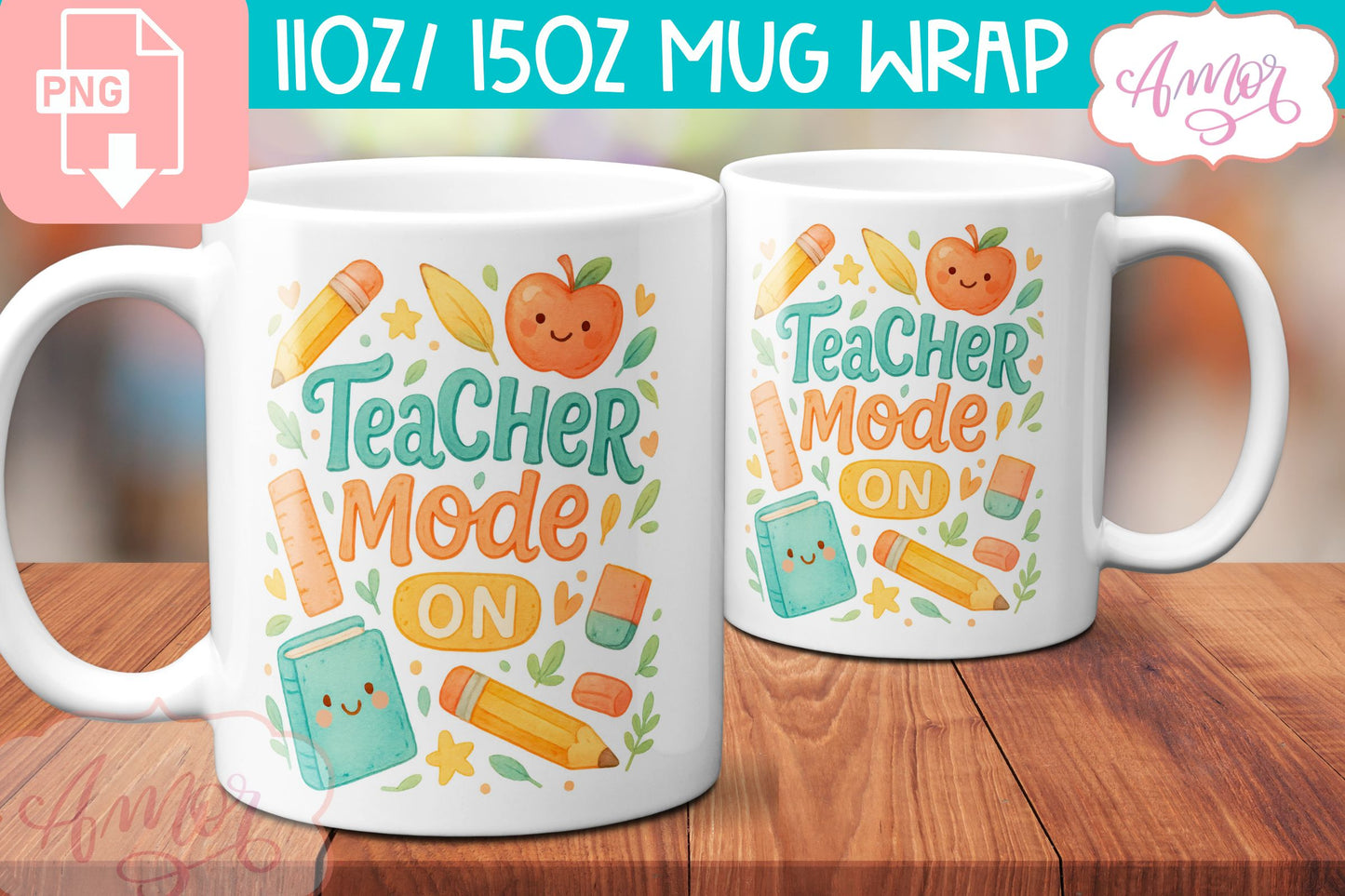 BUNDLE Cute Teacher mug Wraps PNG, cute school mugs template