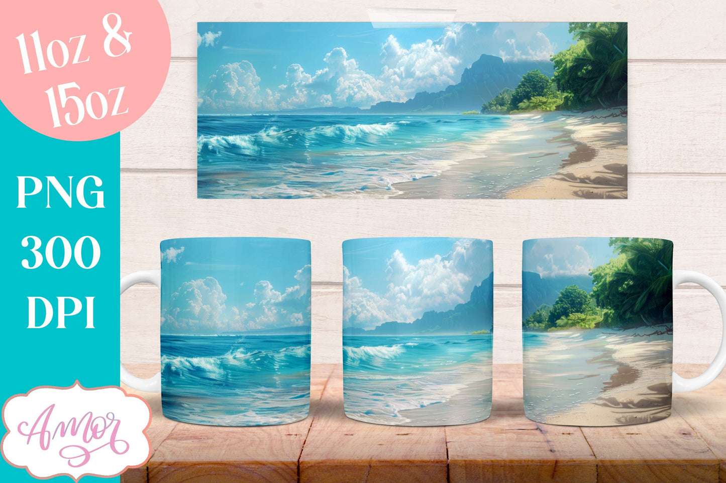 BUNDLE Beach Mug Wrap for Sublimation | Summer mug wrap