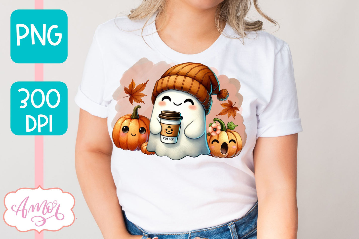 Cute ghost with beanie sublimation PNG | Halloween PNG