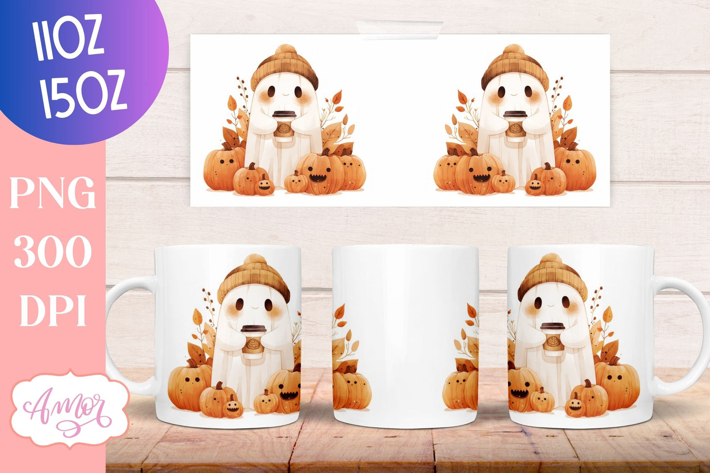 Cute Halloween mug wrap sublimation PNG | Spooky cute mug BUNDLE