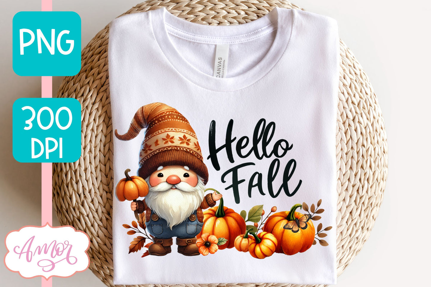 Hello fall sublimation PNG | cute fall gnome PNG design