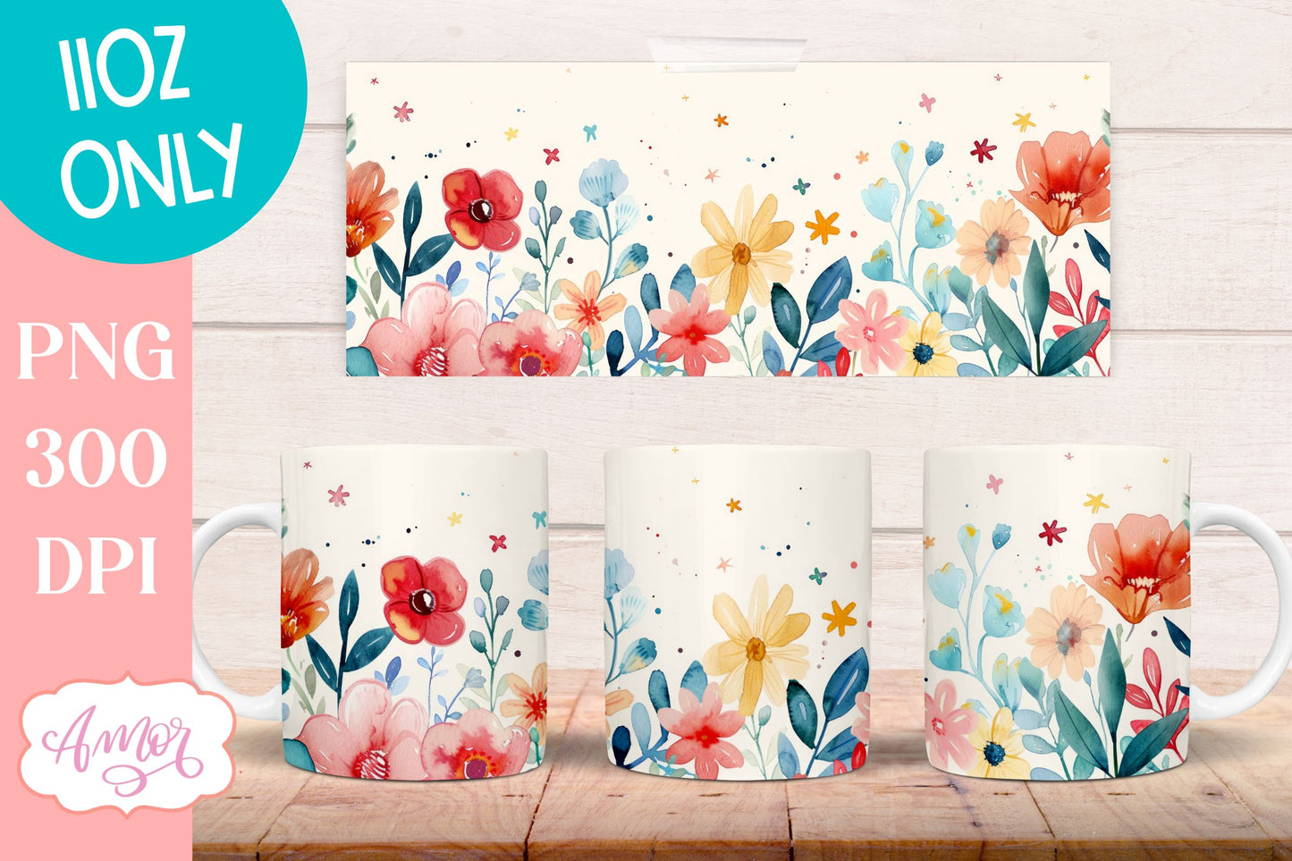 Wildflowers Mug Wrap for Sublimation | Spring mug png 11oz