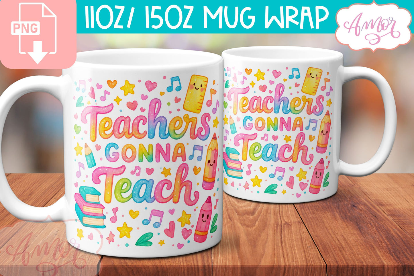 BUNDLE Cute Teacher mug Wraps PNG, cute school mugs template