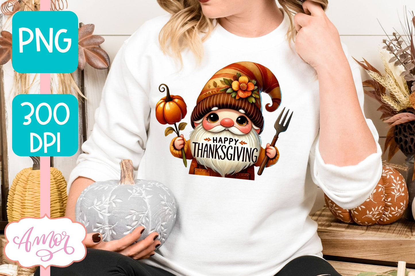 Happy Thanksgiving PNG for Sublimation | Cute Gnome PNG