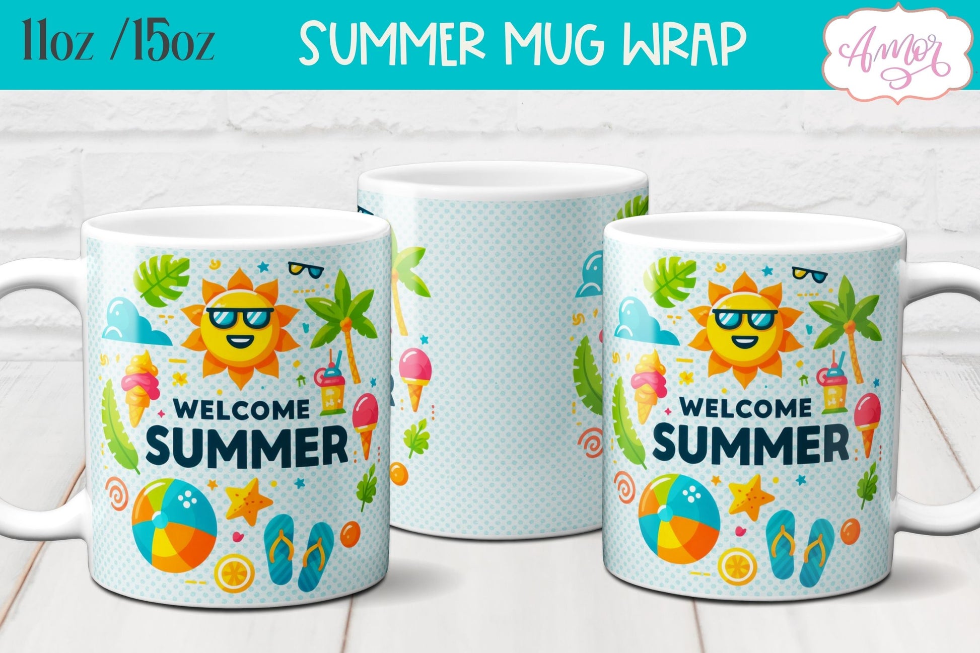 Summer Mug Wraps for Sublimation BUNDLE | Cute Holidays mug