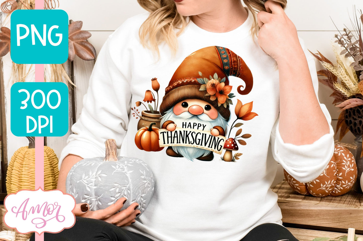 Happy Thanksgiving PNG for Sublimation | Cute Gnome PNG