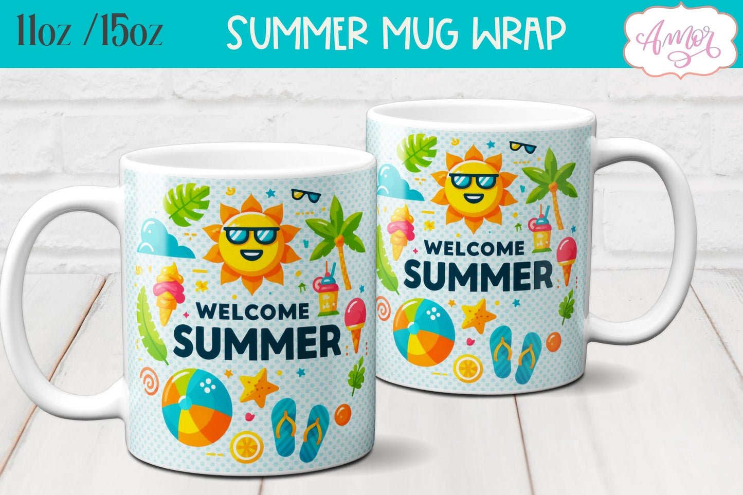 Summer Mug Wraps for Sublimation BUNDLE | Cute Holidays mug