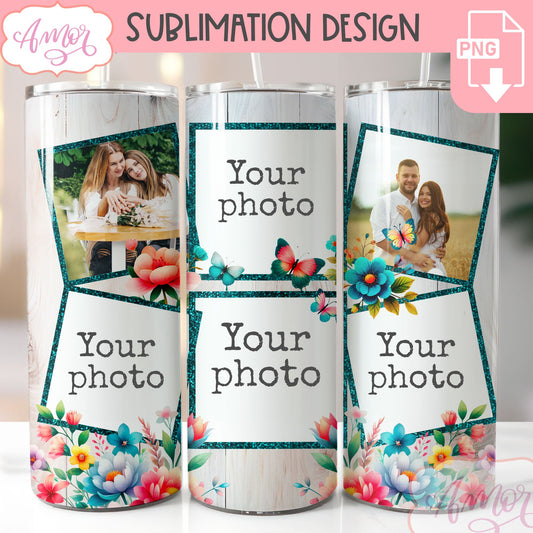 Floral photo tumbler wrap, Spring picture tumbler template