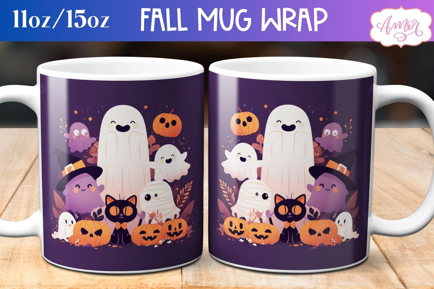 Cute Halloween mug wrap sublimation PNG | Spooky cute mug BUNDLE