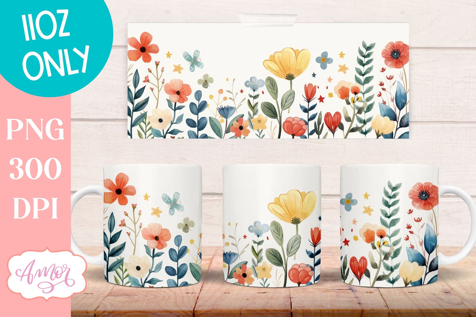 Wildflowers Mug Wrap for Sublimation | Spring mug png 11oz