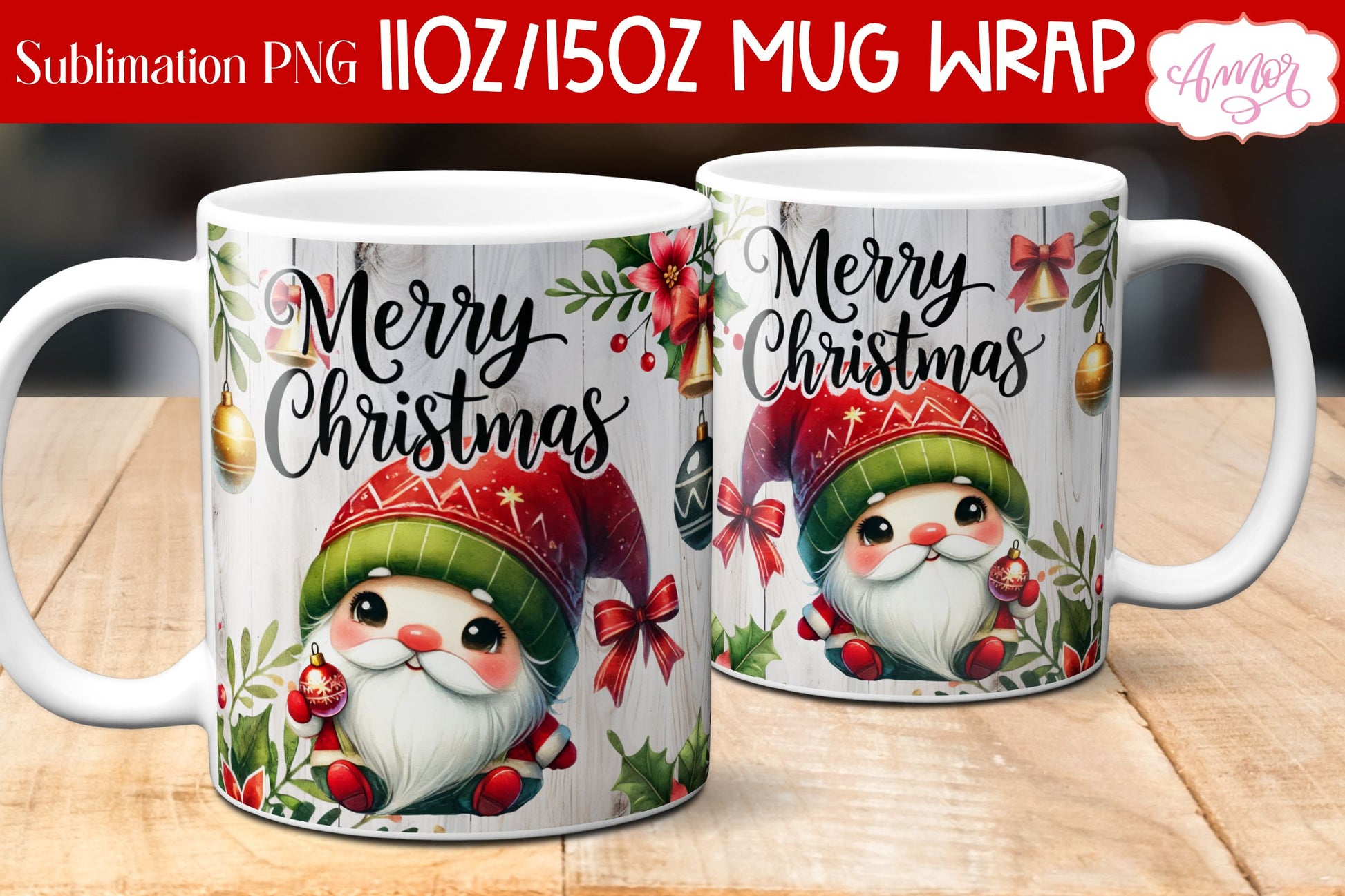 Merry Christmas mug wrap PNG Sublimation | 11oz and 15oz