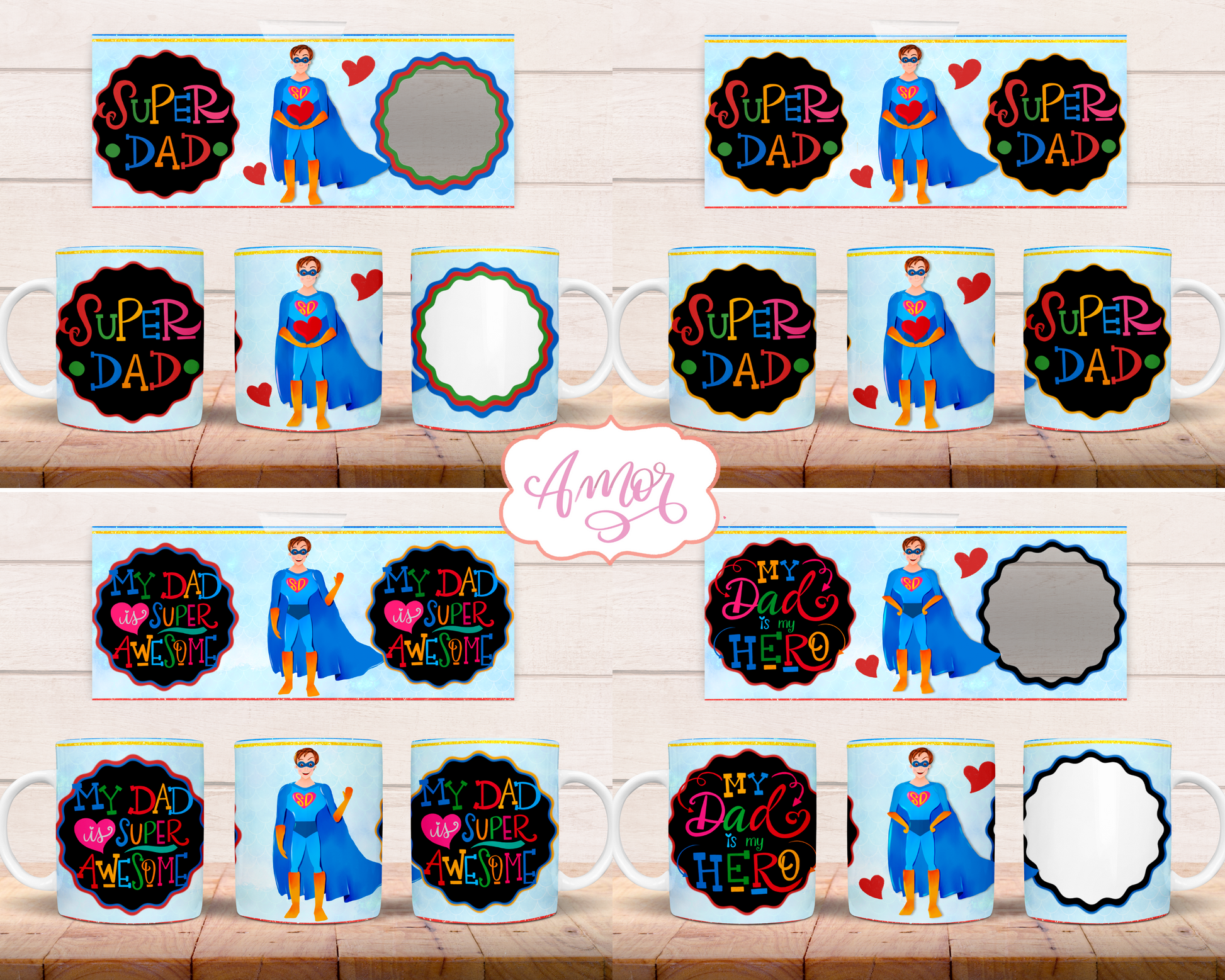 Super Dad Mug Wrap PNG Bundle for Father's Day