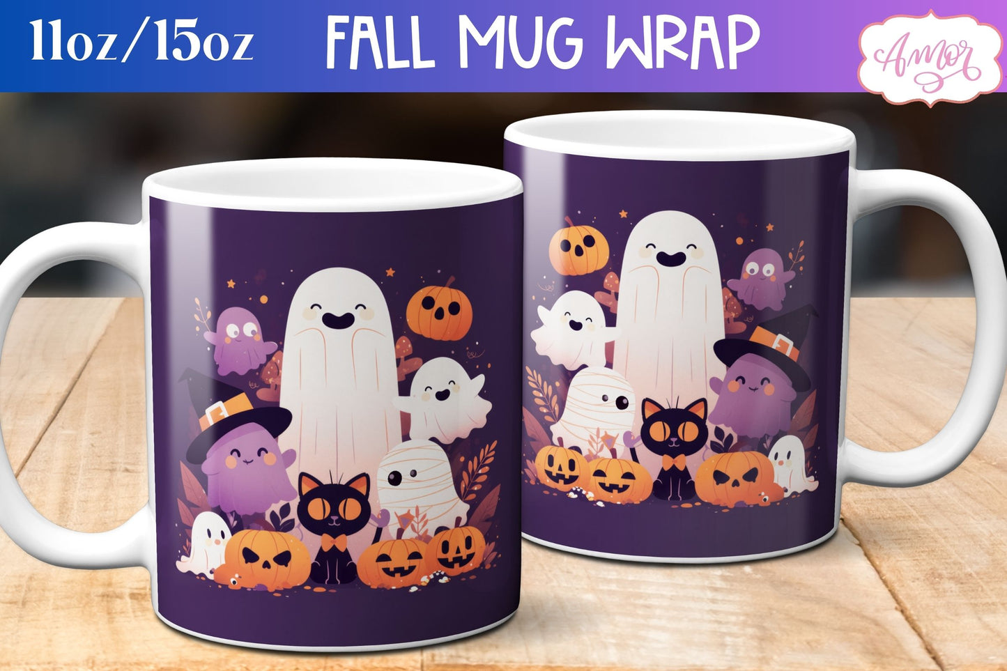 Cute Halloween mug wrap sublimation PNG | Spooky cute mug BUNDLE