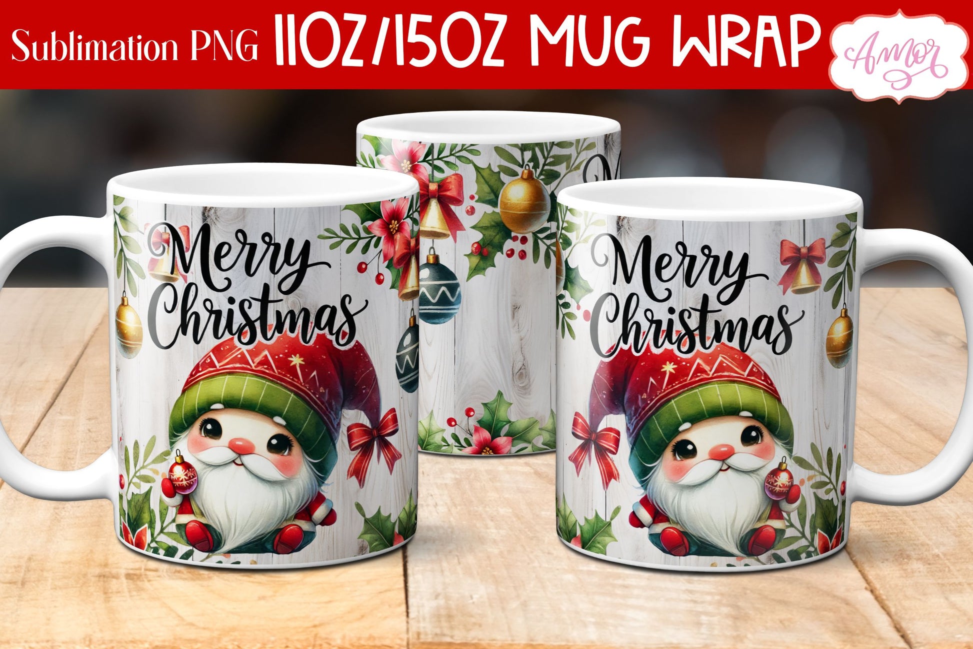 Merry Christmas mug wrap PNG Sublimation | 11oz and 15oz