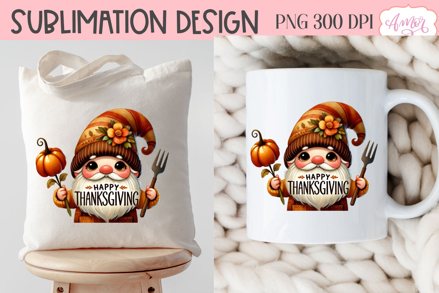 Happy Thanksgiving PNG for Sublimation | Cute Gnome PNG