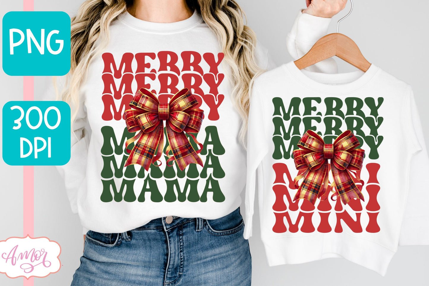 Merry Mama and Mini christmas sublimation PNG designs