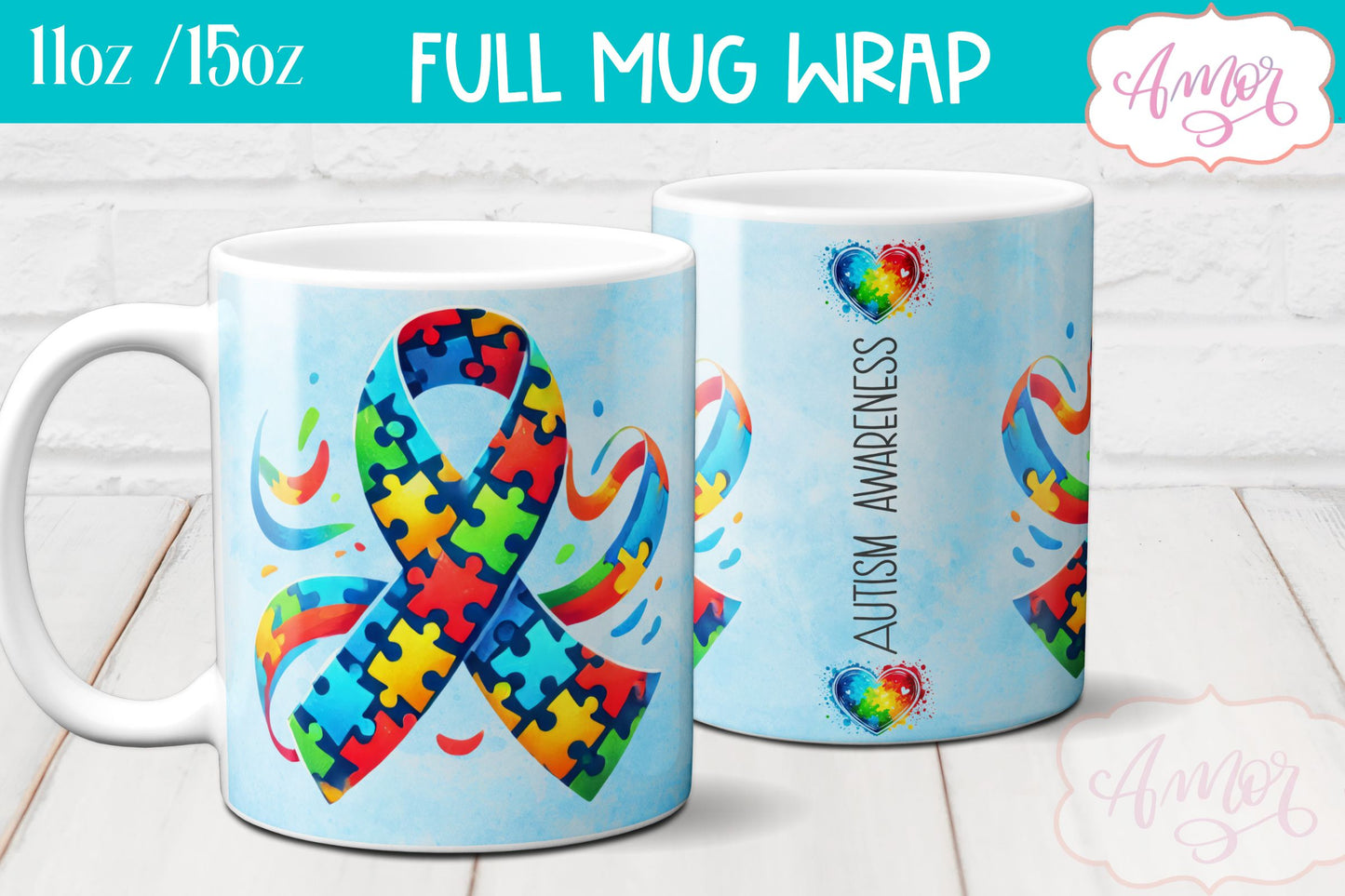 Autism awareness mug wrap sublimation PNG 11oz 15oz