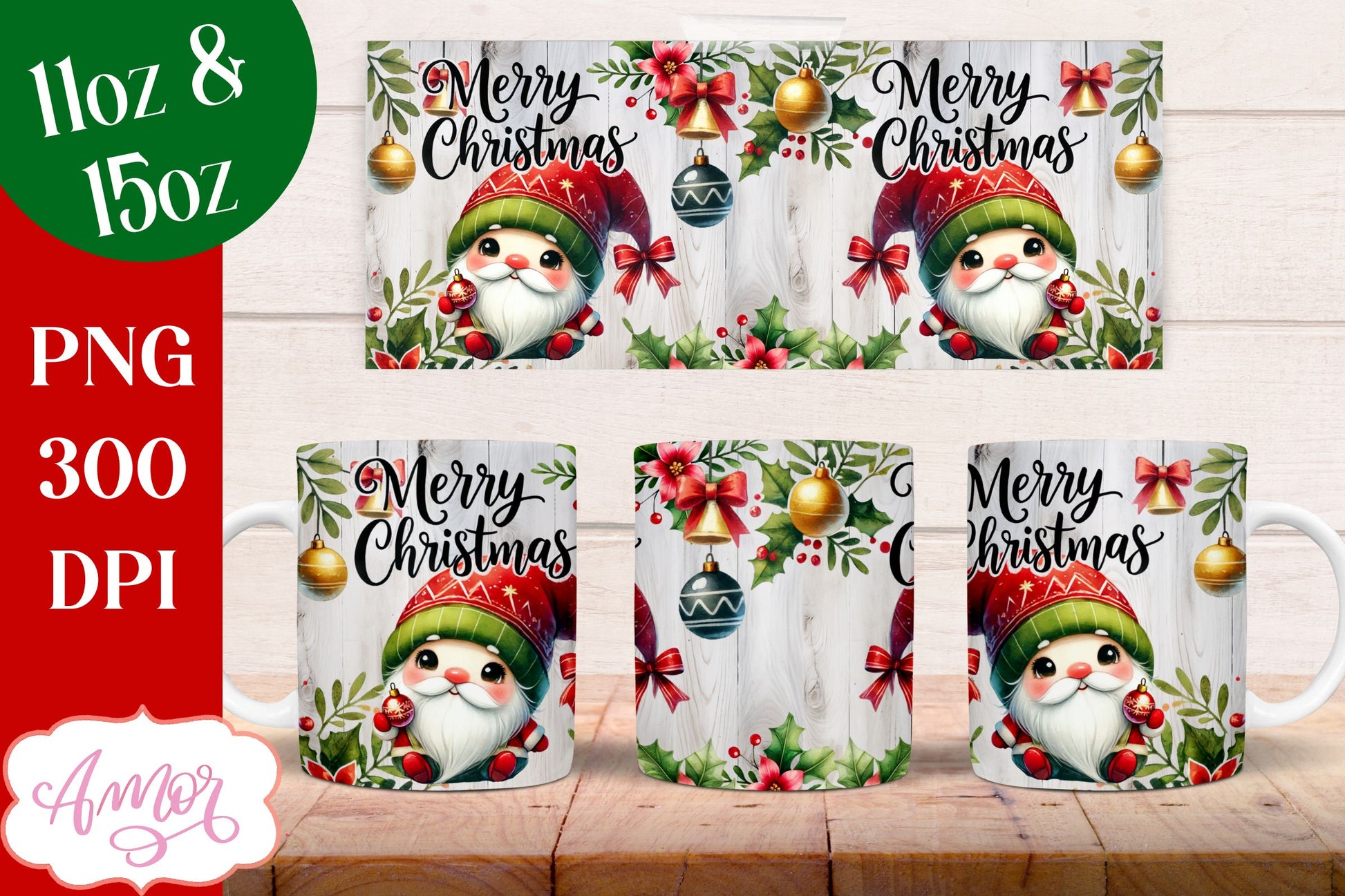 Merry Christmas mug wrap PNG Sublimation | 11oz and 15oz