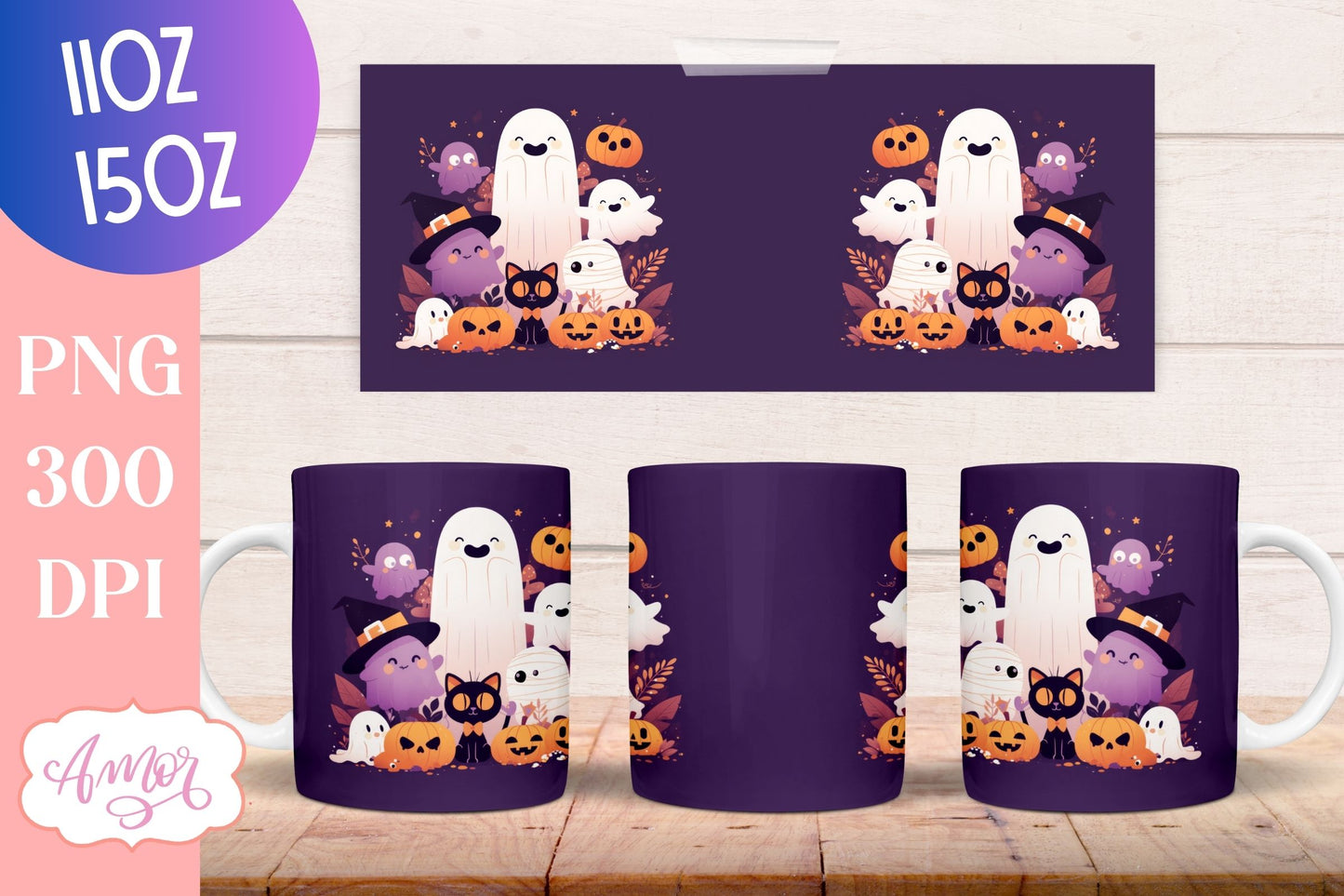 Cute Halloween mug wrap sublimation PNG | Spooky cute mug BUNDLE