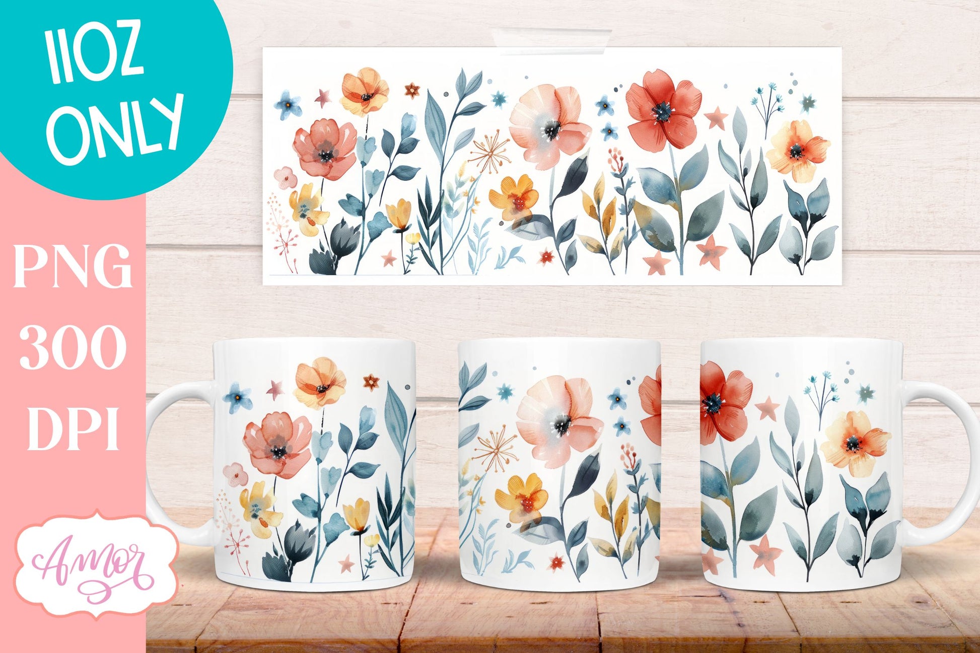 Wildflowers Mug Wrap for Sublimation | Spring mug png 11oz