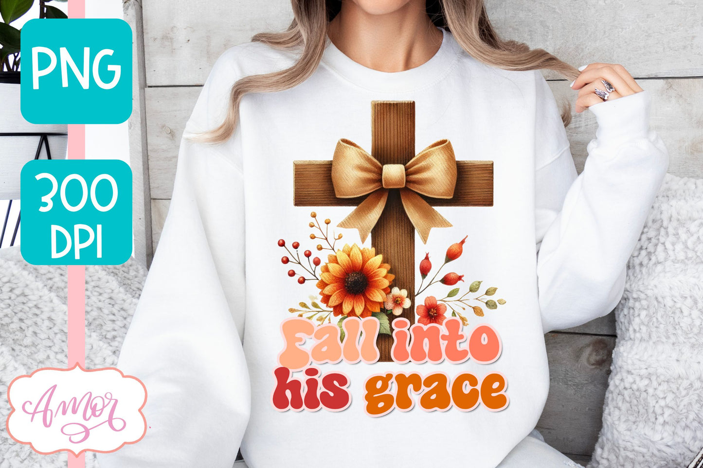 Christian fall shirt sublimation PNG | Fall into his grace